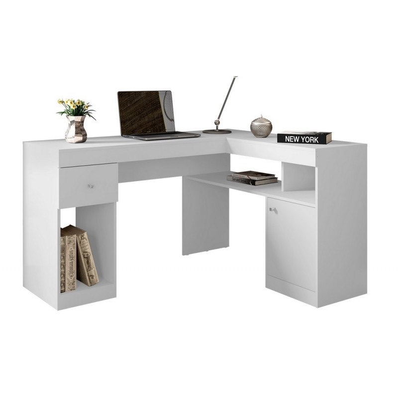 Bureau d'angle avec rangements TEO en blanc