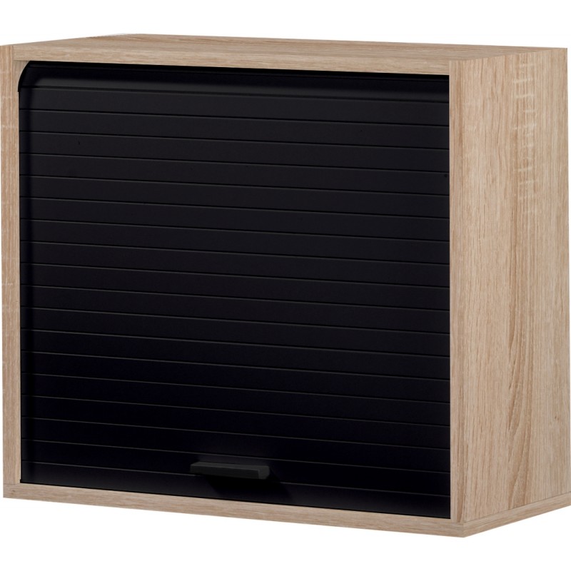 Meuble rangement de cuisine à rideau Bois Noir LUKE - Univers Cuisine  Couleur Bois clair Matière Bois Couleur secondaire Bois et noir