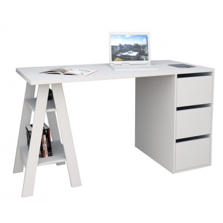 Bureau Tréteau 3 Tiroirs Blanc SELF