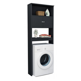Armoire de Buanderie Lave-Linge 2 Portes Noir 3 Niches L 75 H 175 P 22 cm