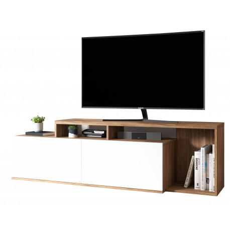 Meuble TV 50 Pouces 2 Abattants Chêne et Blanc