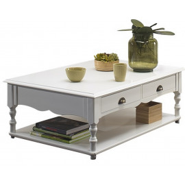 Table Basse Blanche 2 Tiroirs Charme