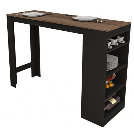 Mange-Debout Noir et Noyer 3 Tablettes