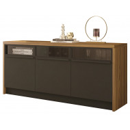 Buffet Bas 3 Portes Vitrées Chêne et Noir