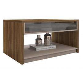 Table Basse Rectangle 90 cm Vitrée Chêne et Taupe L 90.2 H 47.5 P 60 cm