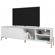 Meuble TV 80 Pouces Blanc 1 Porte Coulissante 4 Niches