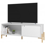 Meuble TV 65 Pouces Blanc 1 Porte Coulissante 2 Niches