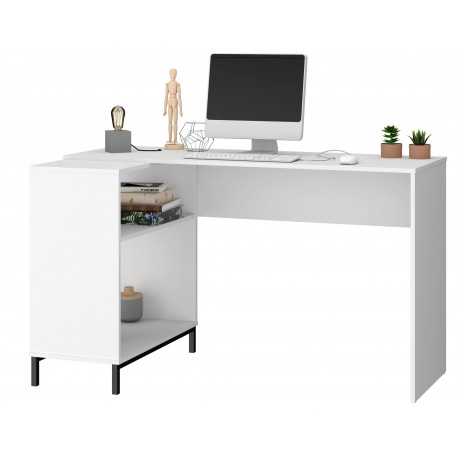 Bureau d'Angle Blanc et Meuble de Rangement 2 Niches