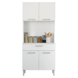 Buffet de Cuisine 4 Portes 1 Tiroir Blanc 3 Niches L 80 H 180 P 36.3 cm