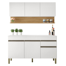 Cuisine Equipée 6 Portes 1 Tiroir Chêne et Blanc 9 NIches L 120 H 200 P 53.3 cm