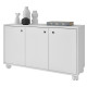 Buffet Meuble de Rangement Blanc 3 Portes sur Roulettes