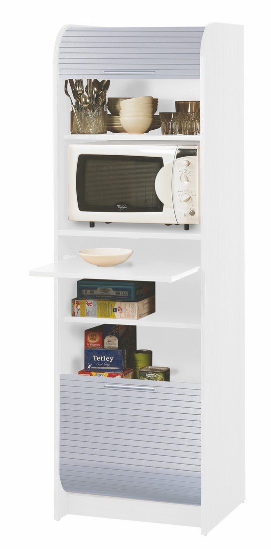 Etagère Cuisine Cabinet Micro-ondes 2 Etagères Métal Blanc Bois