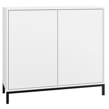 Buffet Blanc 2 Portes 4 Niches Pieds Métal Noirs Square