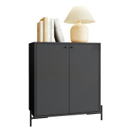 Buffet Noir 2 Portes 3 Niches Pieds Métal Ronds