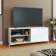 Meuble TV Bar 60 Pouces Blanc 1 Porte 4 Niches Pieds Métal Ronds