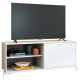 Meuble TV Bar 60 Pouces Blanc 1 Porte 4 Niches Pieds Métal Ronds