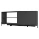 Meuble TV Bar 60 Pouces Noir 1 Porte 4 Niches Pieds Métal Ronds