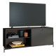 Meuble TV Bar 60 Pouces Noir 1 Porte 4 Niches Pieds Métal Ronds