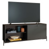 Meuble TV Bar 60 Pouces Noir 1 Porte 4 Niches Pieds Métal Ronds