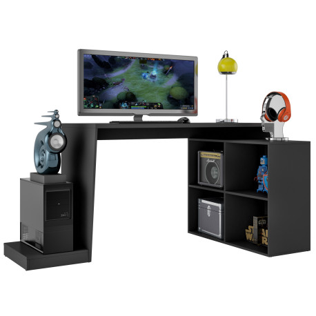 Bureau Gamer d'angle et Armoirette Support UC 5 Niches Noir