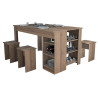 Table à Manger avec Rangement et 4 Tabourets Noyer