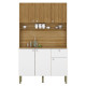 Buffet de Cuisine 6 Portes 1 Tiroir Chêne et Blanc 7 Niches Largeur 111 cm