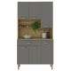 Buffet de Cuisine 6 Portes 1 Tiroir Chêne et Gris 7 Niches Largeur 91 cm