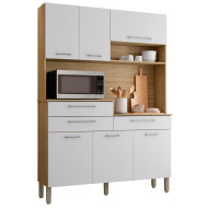 Buffet de Cuisine 6 Portes 3 Tiroirs 9 Niches Chêne et Blanc Largeur 139 cm