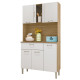 Buffet de Cuisine 6 Portes 1 Tiroir Chêne et Blanc 5 Niches Largeur 92 cm