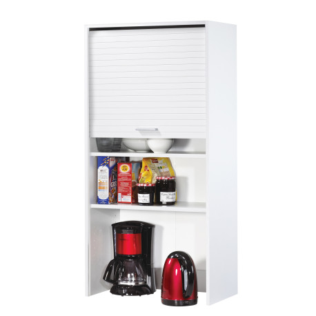 SIMMOB Meuble De Cuisine Haut Blanc 60x123.6x35 Cm - 3 Tablettes Réglables Avec Rideau