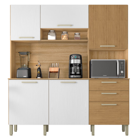 Buffet de Cuisine 6 Portes 2 Tiroirs Chêne et Blanc Largeur 180 cm