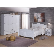 Chambre complète lit 140 + Armoire 4 portes + chevet blanc 40140