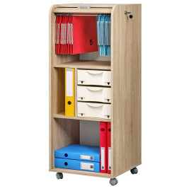 Caisson de Bureau Chêne 3 Tiroirs 3 Niches Mobile Serrure 47,2 x 107,6 x 47 cm