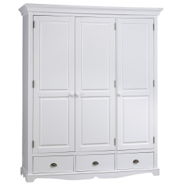 Armoire Penderie Blanche Style Anglais 3 Portes 3 Tiroirs 164,3 x 194,8 x 54,5 cm