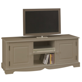 Meuble TV 60 Pouces Style Anglais Taupe 2 Portes 2 Niches 142.4 x 55.5 x 46 cm