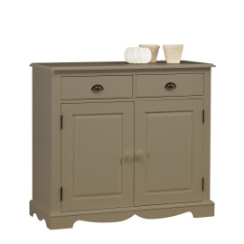 Buffet 2 Portes 2 Tiroirs Gris Taupe 2 Niches Style Anglais L 101 H 90 P 42 cm