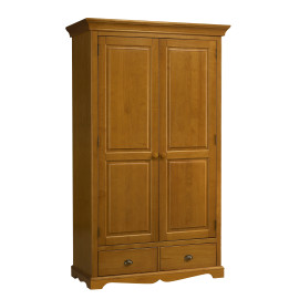 Armoire Penderie Pin Miel 2 Portes 2 Tiroirs 6 Niches L 114.5 H 195 P 54 cm