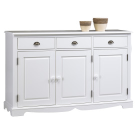 Buffet Blanc 3 Portes 3 Tiroirs Style Anglais 4 Niches L 146.6 H 89.6 P 42.5 cm