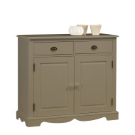 Buffet 2 Portes 2 Tiroirs Gris Taupe 2 Niches Style Anglais L 101 H 90 P 42 cm