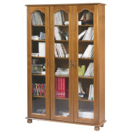 Vitrine Bibliothèque Chêne 3 Portes Vitrées 12 Niches L 120.6 H 182.2 P 33 cm