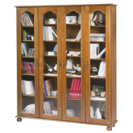 Vitrine Bibliothèque Chêne 4 Portes Vitrées 18 Niches L 158.8 H 182.2 P 33 cm