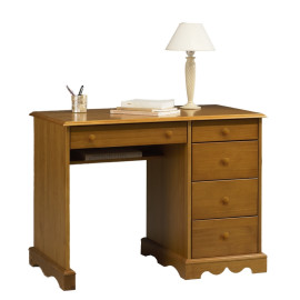 Bureau Pin Miel de Style Anglais 5 Tiroirs 1 Etagère L 100 H 74.7 P 58.3 cm