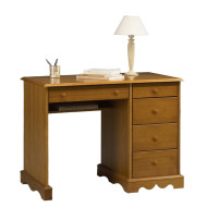 Bureau 1 Caisson Pin Miel 5 Tiroirs 1 Etagère L 100 H 74.7 P 58.3 cm