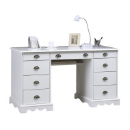 Bureau 2 Caissons Blanc 9 Tiroirs de Style Anglais L 137.5 H 74.7 P 58.3 cm