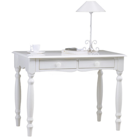 Bureau Blanc 2 Tiroirs Style Anglais PIeds Tournées L 100 H 74.3 P 56.4 cm