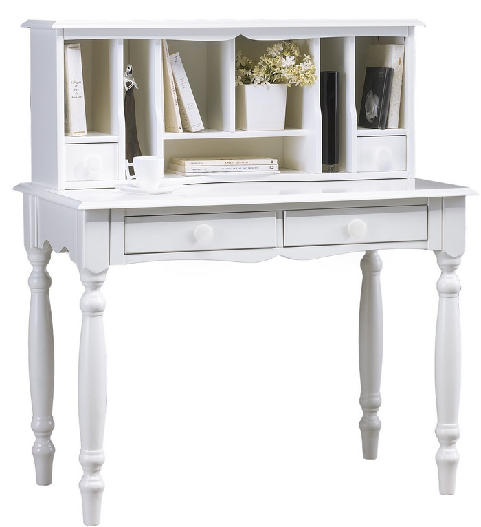 Petit Secrétaire Shabby Chic Blanc – Bureau Acajou Massif Style Anglais – Neuf