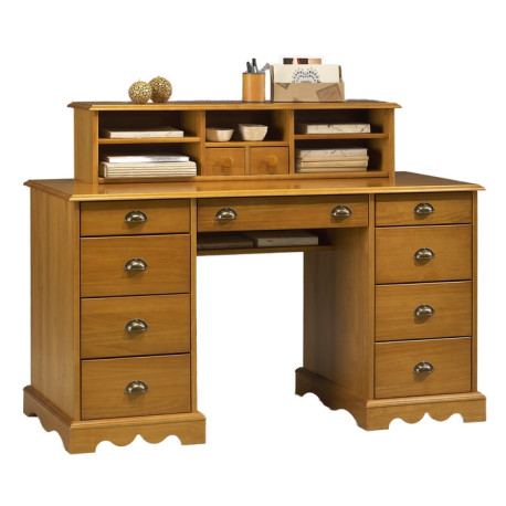 Bureau Ministre Pin Miel Style Anglais 11 Tiroirs 5 Niches L 137.5 H 99.7 P 58.3 cm