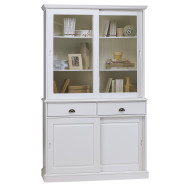 Vaisselier Blanc 4 Portes Coulissantes 2 Tiroirs 5 Niches L 121 H 198.8 P 42.3 cm