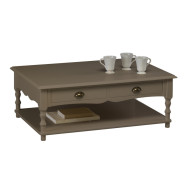 Table Basse Taupe 2 Tiroirs Va-et-Vient 1 Niche L 100 H 38 P 70 cm