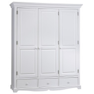 Armoire Penderie Blanche Style Anglais 3 Portes 3 Tiroirs 6 Niches 164,3 x 194,8 x 54,5 cm